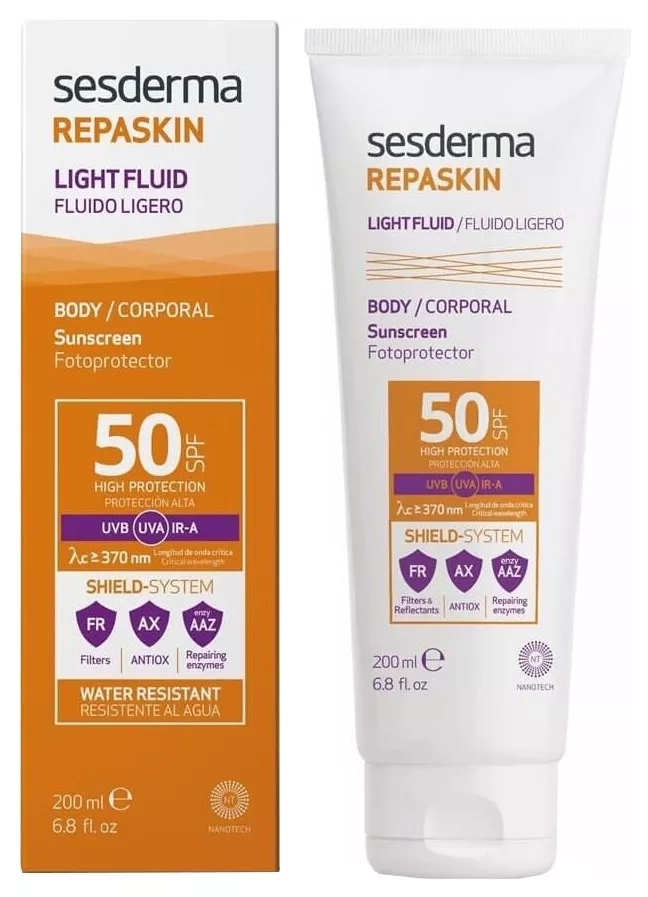 REPASKIN LIGHT FLUID Body sunscreen SPF50 – Флюид  солнц-ный  для тела СЗФ 50, 200 мл срок 02.23
